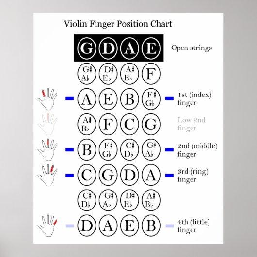 Musikalische Violine First Position Finger Chart Poster (Vorne)