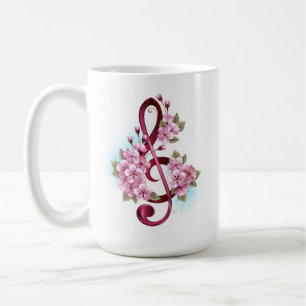 Musikalische Violinschlüssel-Noten mit Sakura-Blüt Kaffeetasse