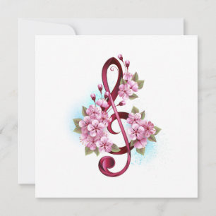 Musikalische Violinschlüssel-Noten mit Sakura-Blüt Karte