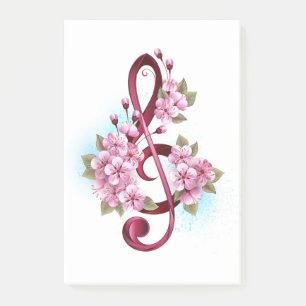 Musikalische Violinschlüssel-Noten mit Sakura-Blüt Post-it Klebezettel