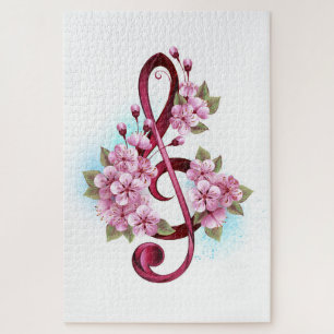 Musikalische Violinschlüssel-Noten mit Sakura-Blüt Puzzle