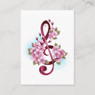Musikalische Violinschlüssel-Noten mit Sakura-Blüt Telefonnummerkarte