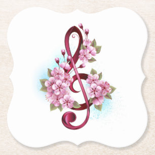 Musikalische Violinschlüssel-Noten mit Sakura-Blüt Untersetzer