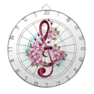 Musikalische Violinschlüsselnoten mit Sakura-Blüte Dartscheibe