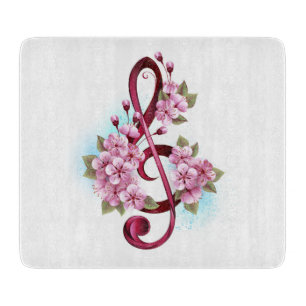 Musikalische Violinschlüsselnoten mit Sakura-Blüte Schneidebrett