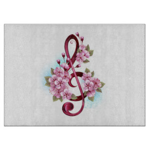 Musikalische Violinschlüsselnoten mit Sakura-Blüte Schneidebrett