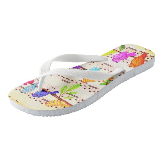 Musikalische Vögel Flip Flops Badesandalen (Schrägansicht)