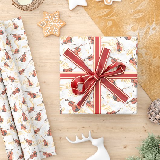 Musikalische Weihnachts-Violins Gold Musiknoten Geschenkpapier