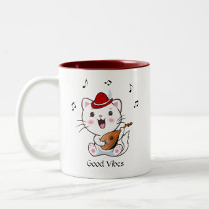 Musikalischer Barde Kitty Katze mit Mandoline Zwei Zweifarbige Tasse