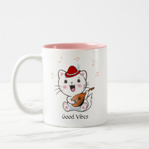 Musikalischer Barde Kitty Katze mit Mandoline Zweifarbige Tasse