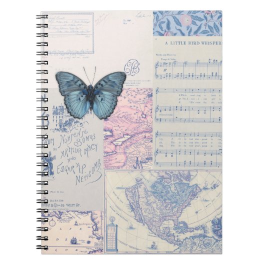 Musikalischer Butterfly in Blue und White Notebook Notizblock (Vorderseite)