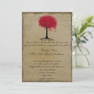 Musikalischer Gold Rot Herz Blatt Baum Hochzeits E Einladung