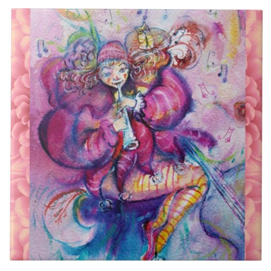 MUSIKALISCHER ROSAFARBENER CLOWN MIT EULE FLIESE (Vorderseite)