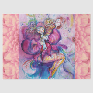 MUSIKALISCHER ROSAFARBENER CLOWN MIT EULE Floral Seidenpapier