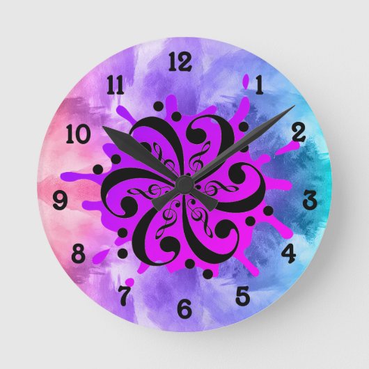 Musikalischer Spritzer Runde Wanduhr (Vorderseite)