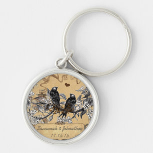 Musikalischer Vintage-Vögel-Handdrawn-Blüten-Schlü Schlüsselanhänger