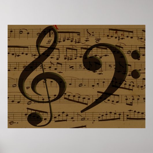 Musikalischer Violinschlüssel Notenblatt Klassik Poster (Vorne)