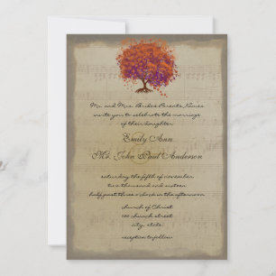 Musikalisches Gold Orange Pflaumen Herz Blatt Baum Einladung