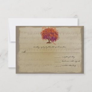 Musikalisches Gold Orange Pflaumen Herz Blatt Baum RSVP Karte