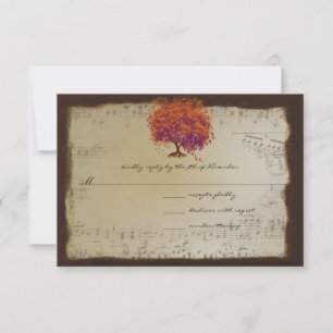 Musikalisches Gold Orange Pflaumen Herz Blatt Baum RSVP Karte