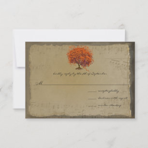 Musikalisches Gold Orange Pflaumen Herz Blatt Baum RSVP Karte