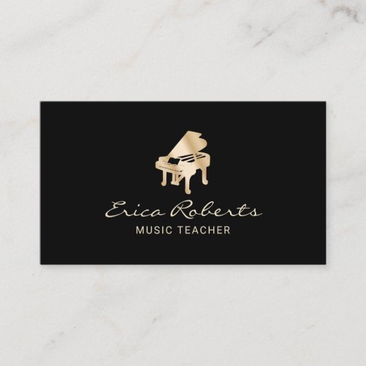 Musikalisches Gold Piano Logo Schlichte Schwarze M Visitenkarte (Vorderseite)