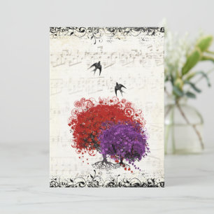 Musikalisches Herz Blatt Roter Baum Vintage Vögel  Einladung