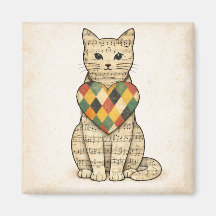 Musikalisches Katzen-Collage mit Harlekin-Herz