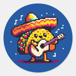 Musikalisches Taco: 8-Bit Fiesta Spaß Runder Aufkleber