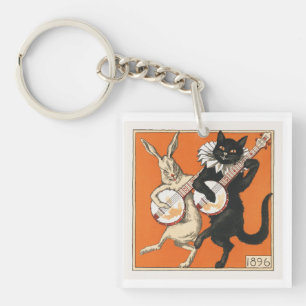 Musikalisches Tanzkaninchen und Katze Schlüsselanhänger