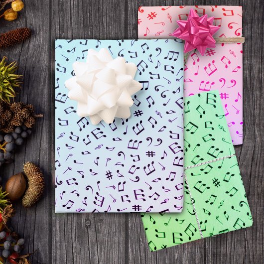 Musikalisches Thema Verschiedene Musiknoten farben Geschenkpapier Set