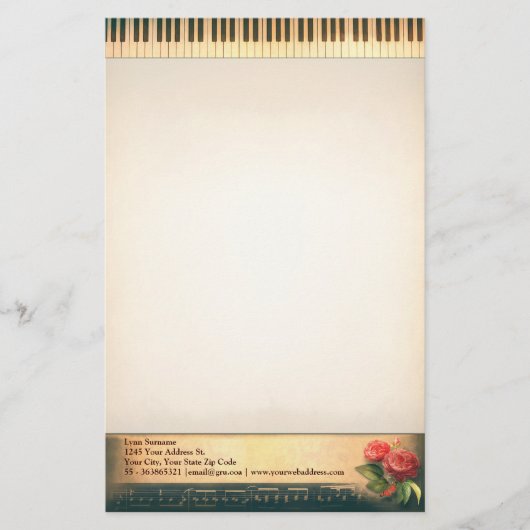 musikalisches Vintage-Piano-Schreibwarendesign Briefpapier (Vorderseite)