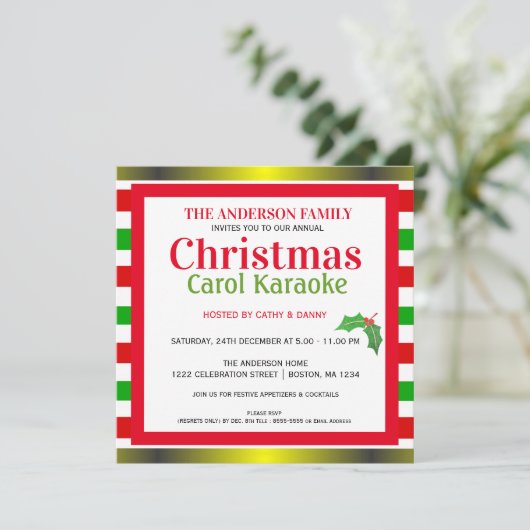 Musikalisches Weihnachten Carol u. Karaoke-Party Einladung (Stehend Vorderseite)