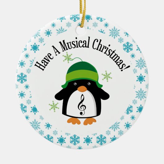 Musikalisches Weihnachtsmusik-Pinguin-Geschenk Keramikornament (Vorne)