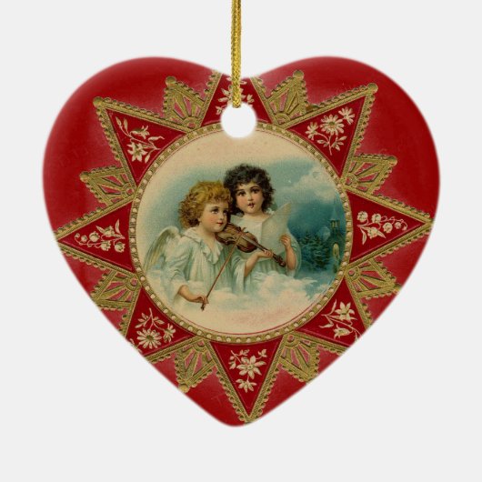 MUSIKANGELN IM ROTEN HERZ KERAMIKORNAMENT (Hinten)