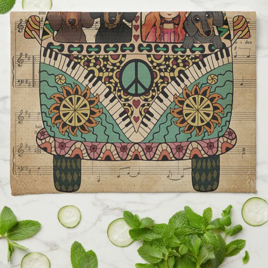 Musikblatt Cool Wind Dackel Vertikal Geschirrtuch (Gefaltet)