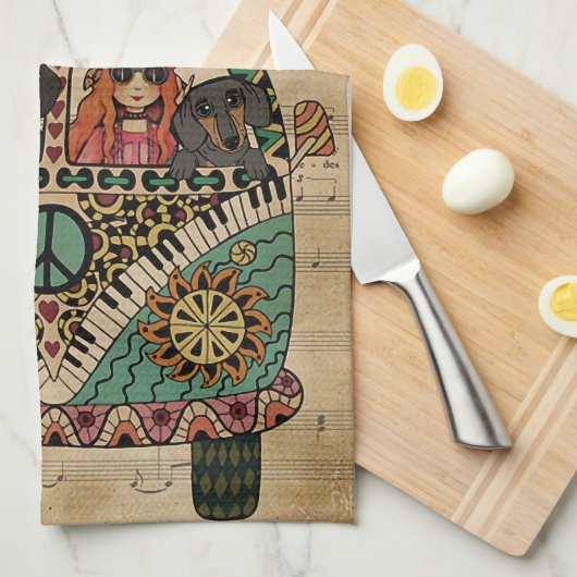 Musikblatt Cool Wind Dackel Vertikal Geschirrtuch (Viertel Falte)