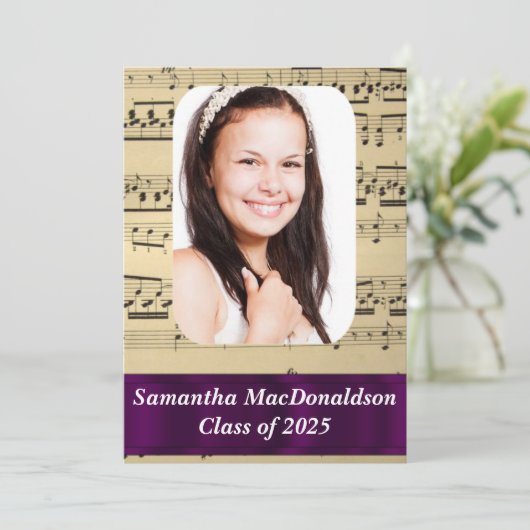 Musikblatt-Foto-Abschluss Einladung (Stehend Vorderseite)