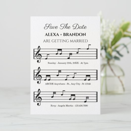 Musikblatt Hochzeit Save The Date (Stehend Vorderseite)