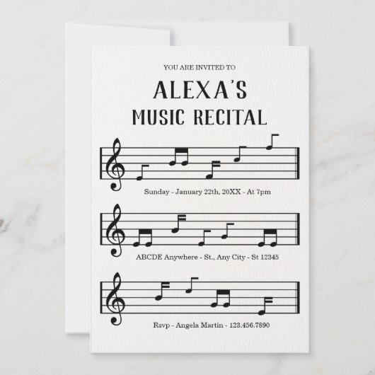 Musikblatt Notizen Konzert Einladung (Vorderseite)