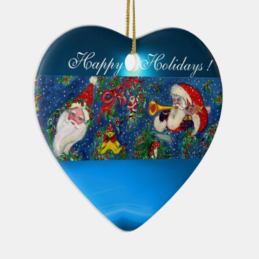 MUSIKCHRISTMAS NACHT SANTA BUGLER BLUE HERZ KERAMIK ORNAMENT (Rechts)