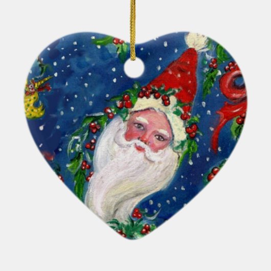MUSIKCHRISTMAS NACHT SANTA BUGLER BLUE HERZ KERAMIKORNAMENT (Hinten)