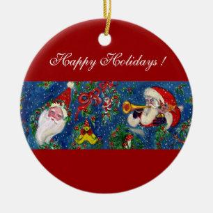 MUSIKCHRISTMAS NIGHT, SANTA BUGLER Rotes Herz Keramikornament