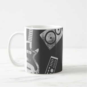 Musikelemente: nahtloser Vintage-Hintergrund. Kaffeetasse