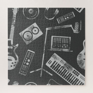 Musikelemente: nahtloser Vintage-Hintergrund. Puzzle