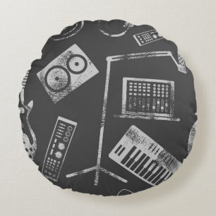 Musikelemente: nahtloser Vintage-Hintergrund. Rundes Kissen