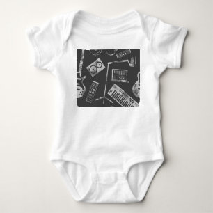 Musikelemente: Vintager nahtloser Hintergrund. Baby Strampler