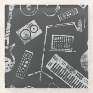 Musikelemente: Vintager nahtloser Hintergrund. Glasuntersetzer