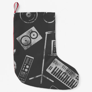 Musikelemente: Vintager nahtloser Hintergrund. Kleiner Weihnachtsstrumpf