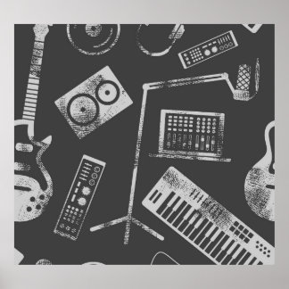 Musikelemente: Vintager nahtloser Hintergrund. Poster